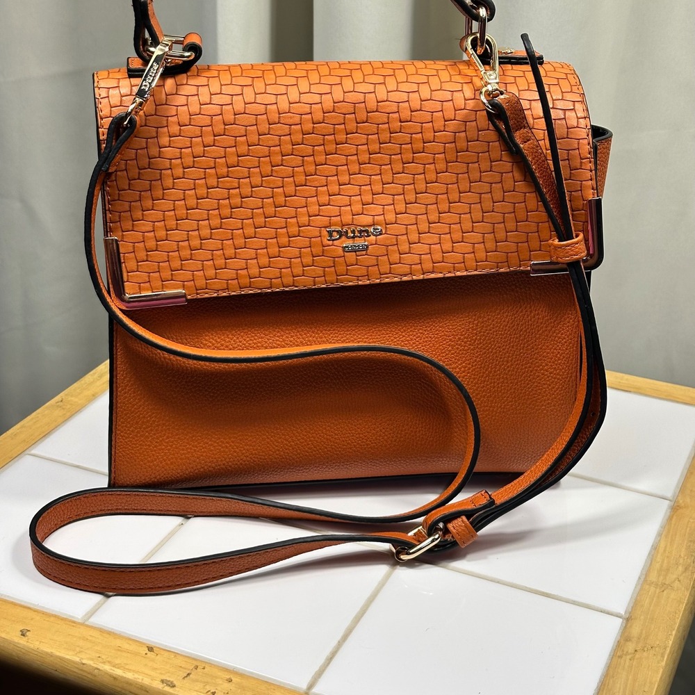 Dune London Satchel Handbag Women Medium Orange Woven Textured Excellent